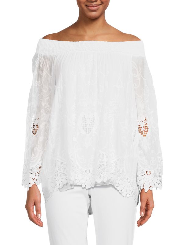 Saks Fifth Avenue Embroidered Bardot Top